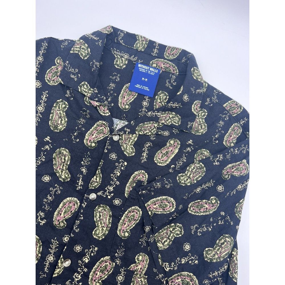 Without Walls Black Linen Mix Floral Button Down Medium‎ Hawaiian Style